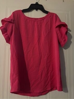 SHEIN Hot Pink Short Sleeve Ruffle Blouse